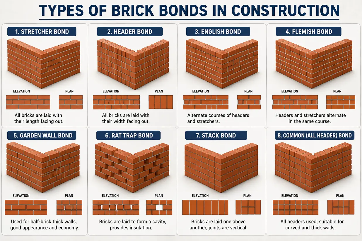 Types Of Brick Bonds In Construction